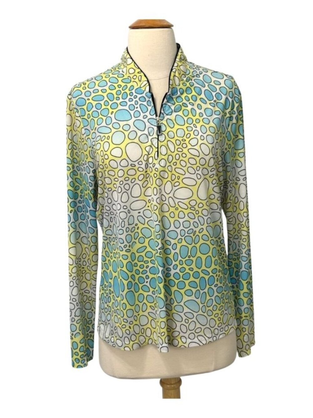 Jamie Sadock Sunsense Womens Long Sleeve Top Golf UPF Yellow Pebble Print Size M